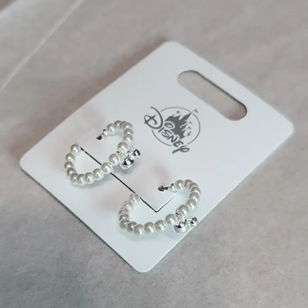 Disney Silver-Tone Mickey Mouse Rhinestone Faux Pearl Hoop Earrings